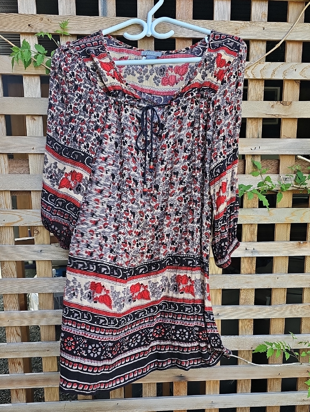 Angie Red & Black Floral Boho Tunic